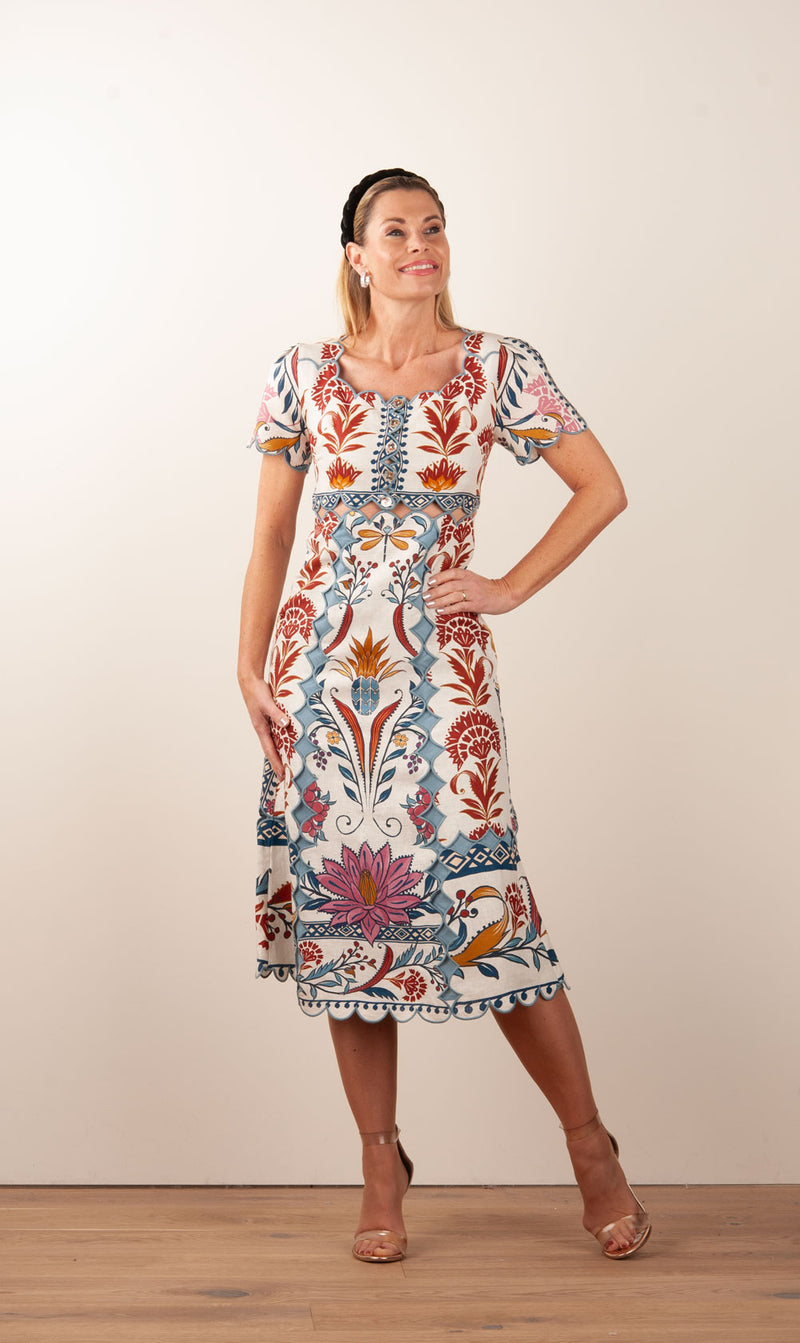 Kleid Creme | Blau | Multicolor