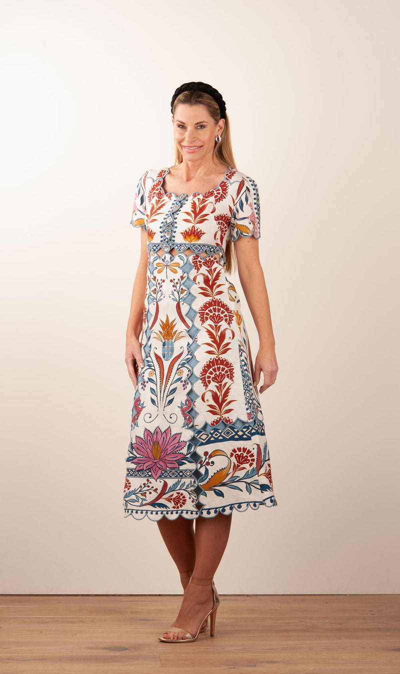 Kleid Creme | Blau | Multicolor