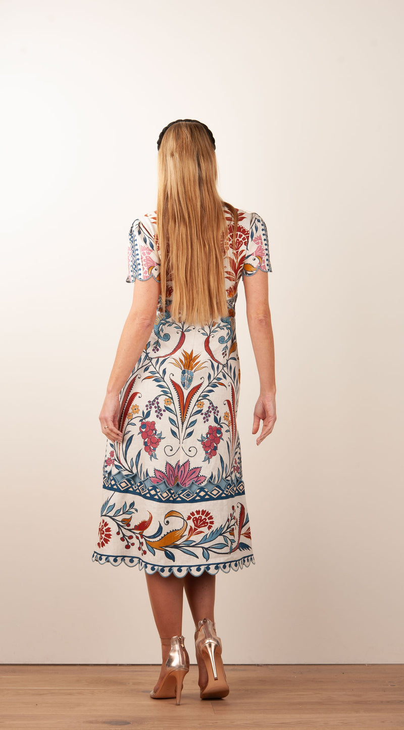 Kleid Creme | Blau | Multicolor