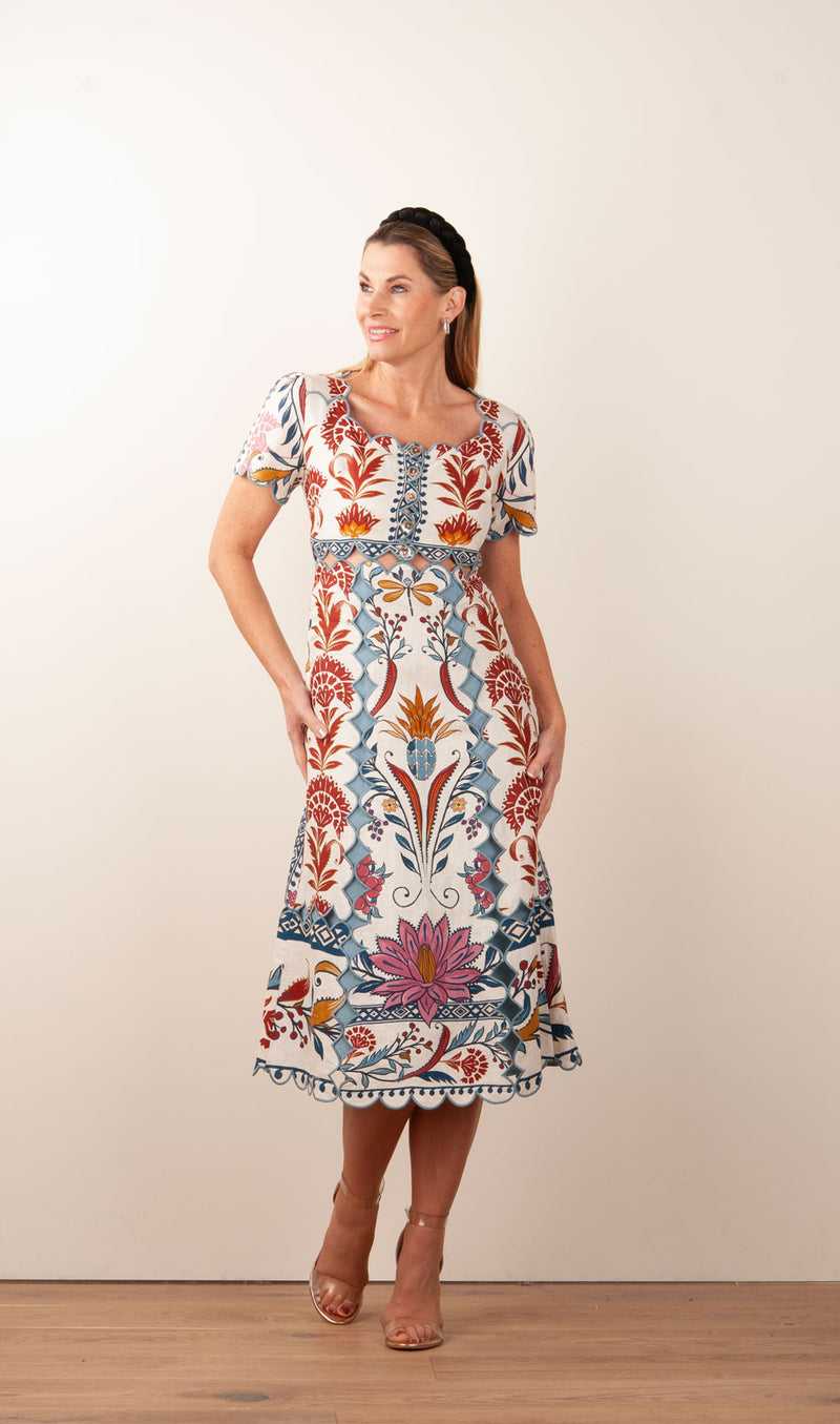 Kleid Creme | Blau | Multicolor