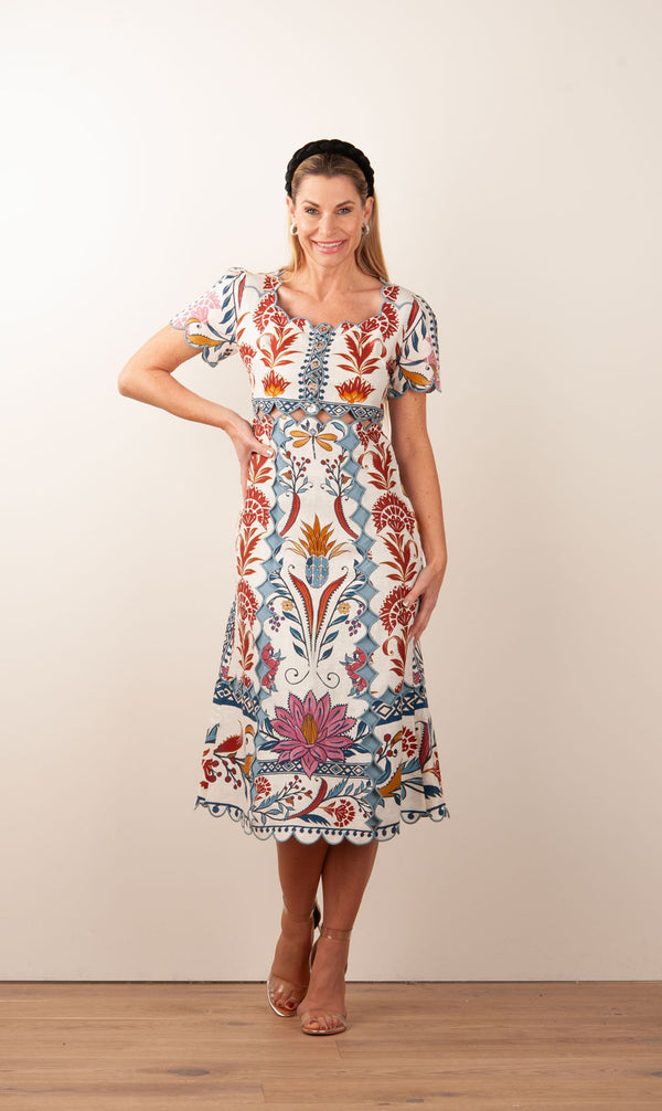 Kleid Creme | Blau | Multicolor