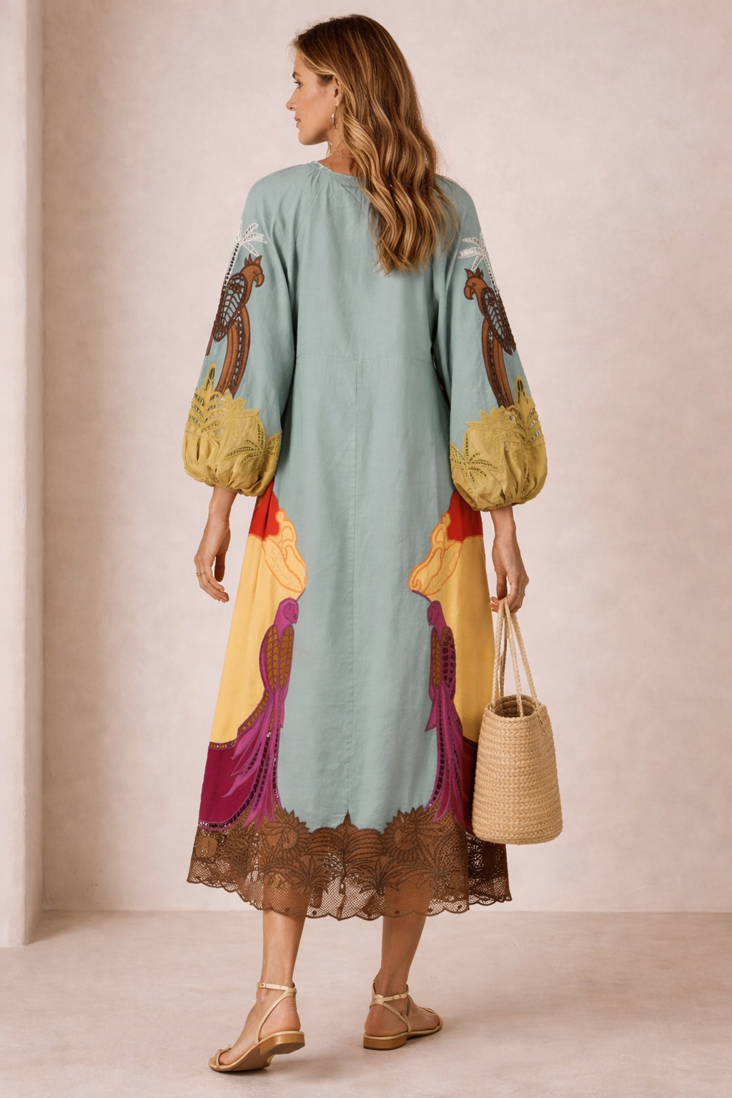 Leinen-Statement-Kleid Blau | Multicolor