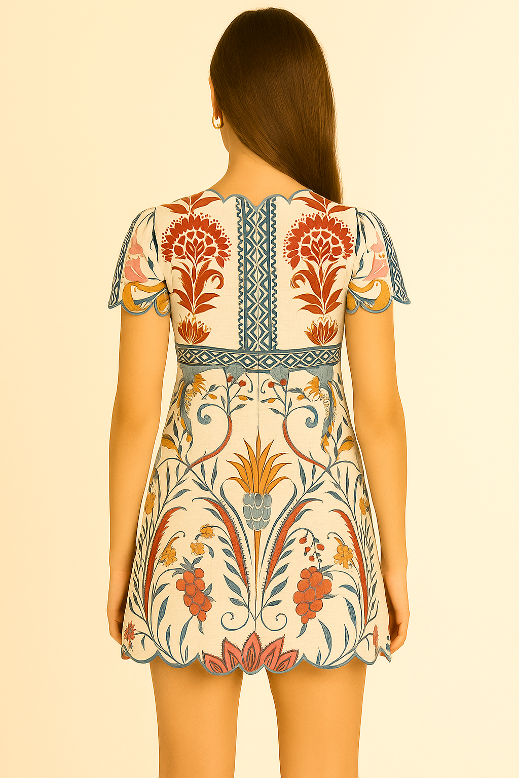 Kleid Creme | Blau | Multicolor