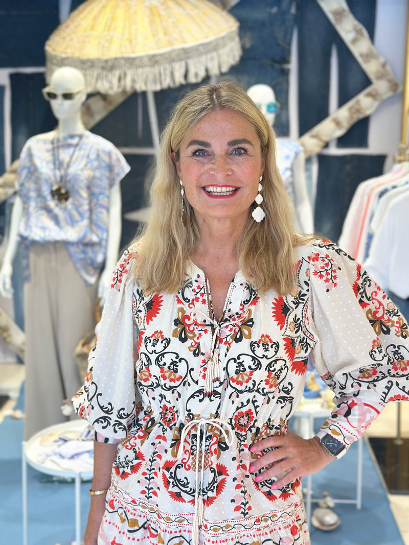 Kleid Creme | Blau | Multicolor