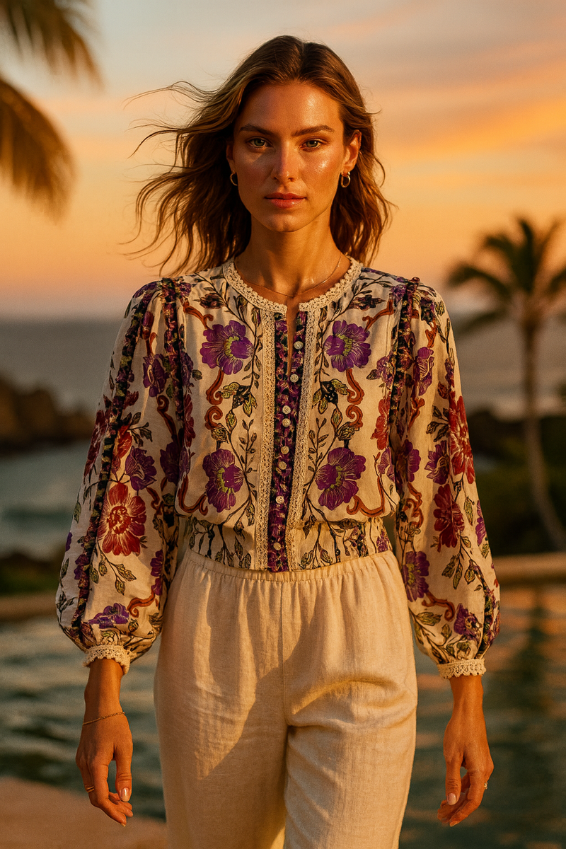 Shirt „Blumen“ Creme | Lila | Multicolor