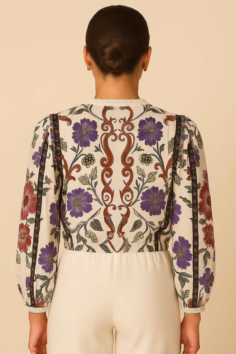 Shirt „Blumen“ Creme | Lila | Multicolor