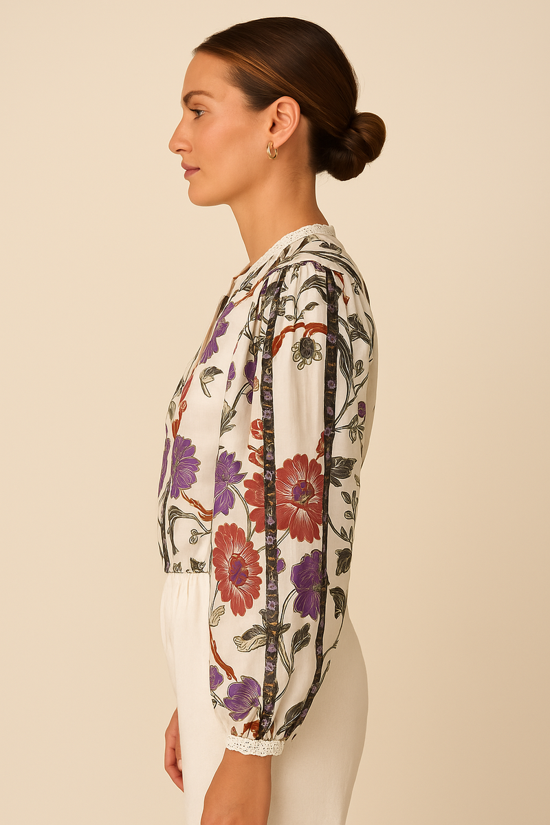 Shirt „Blumen“ Creme | Lila | Multicolor