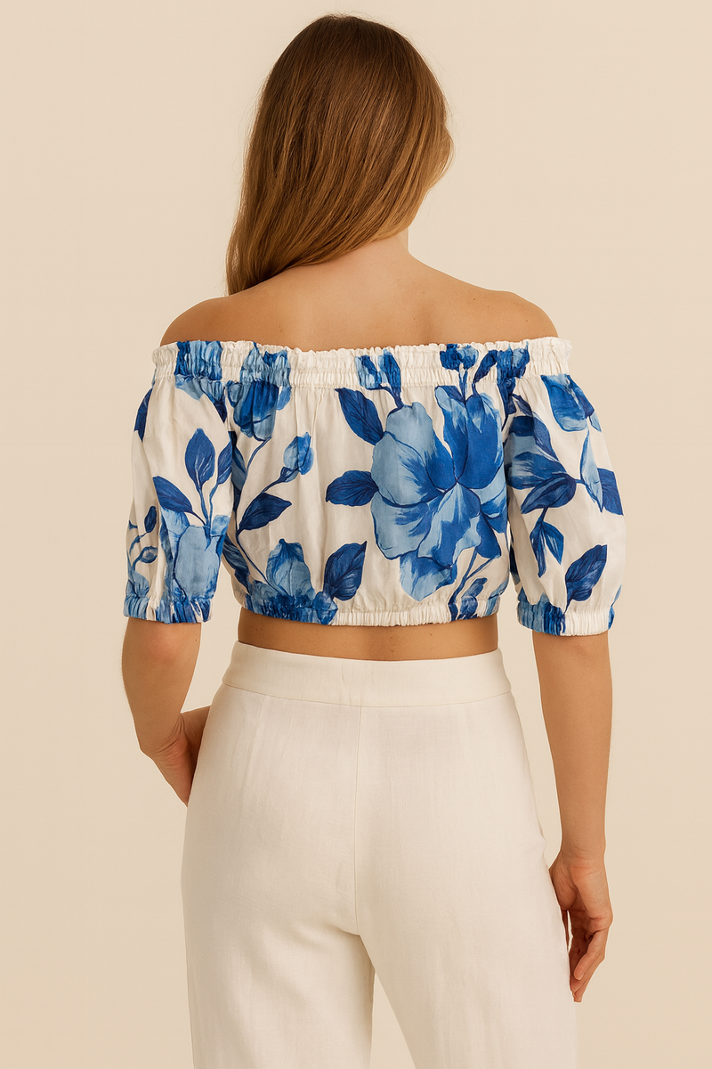 Carmenshirt Blau | Weiß