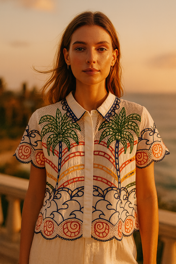 Lochmuster Shirt Weiß | Multicolor