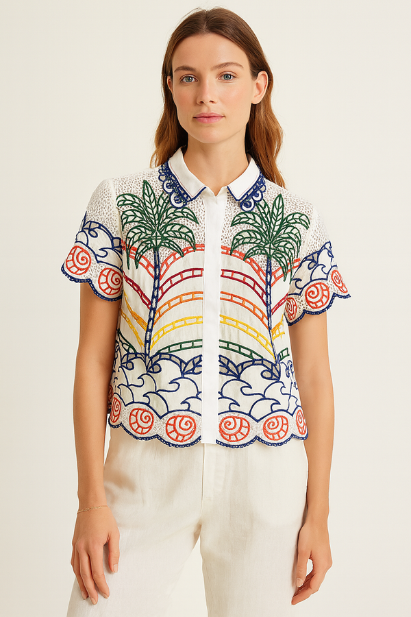 Lochmuster Shirt Weiß | Multicolor