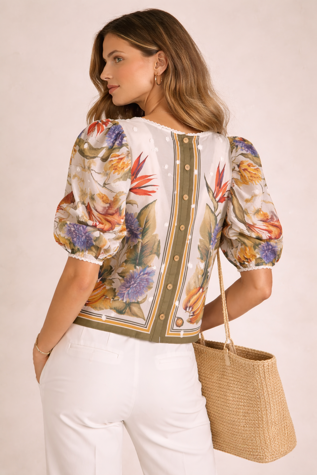 Shirt „Tropisch“ Creme | Grün | Multicolor