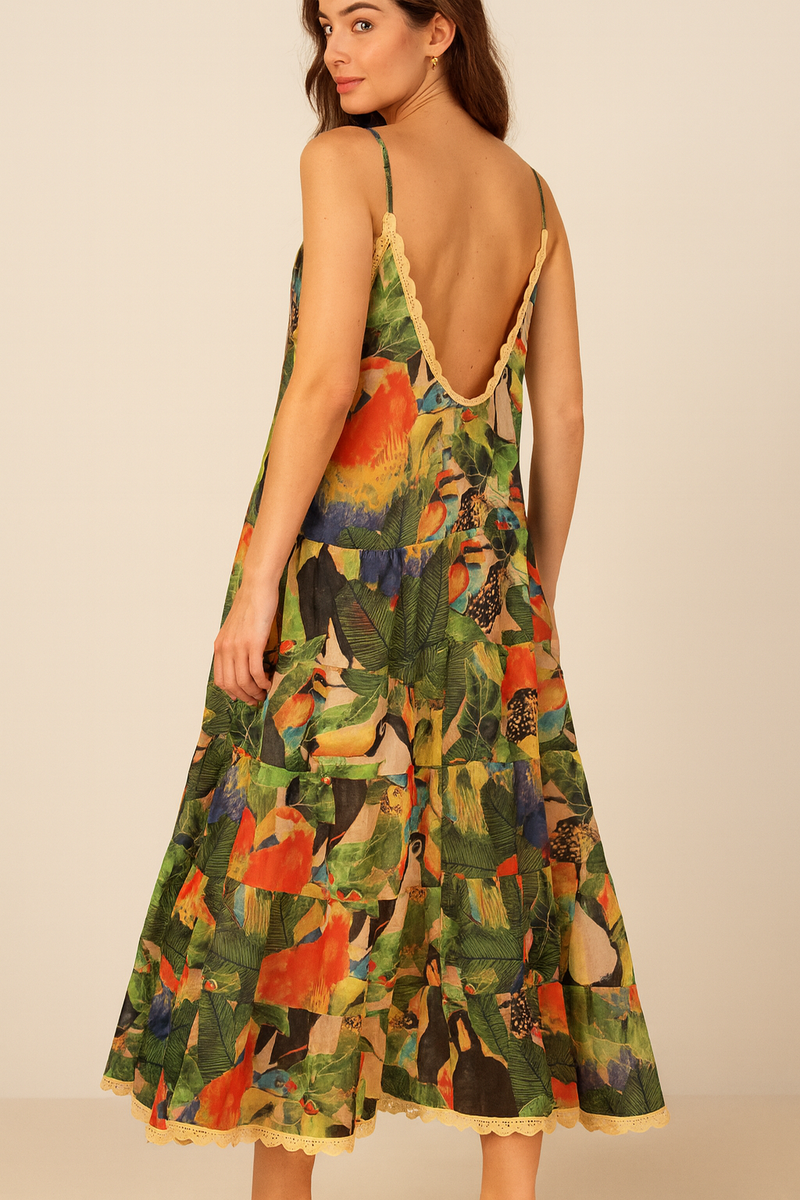 Kleid „Vögel“ Grün | Multicolor