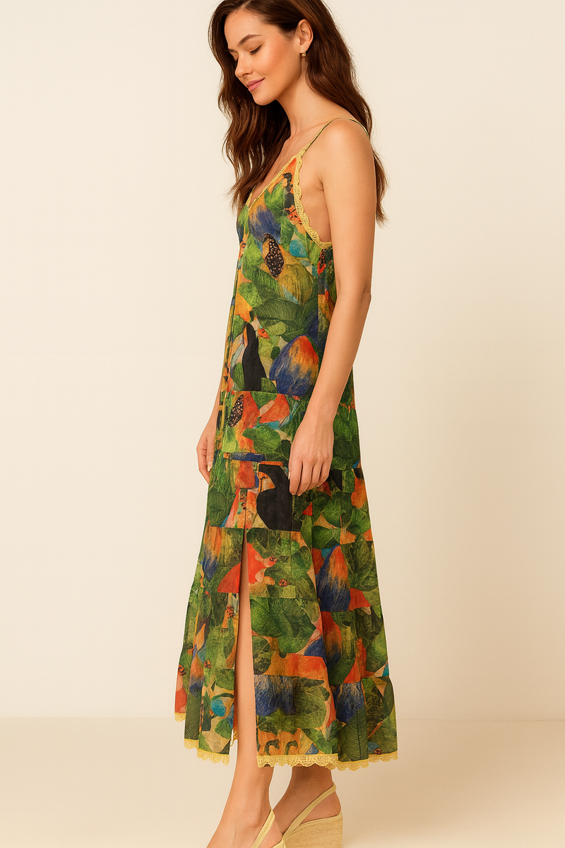 Kleid „Vögel“ Grün | Multicolor