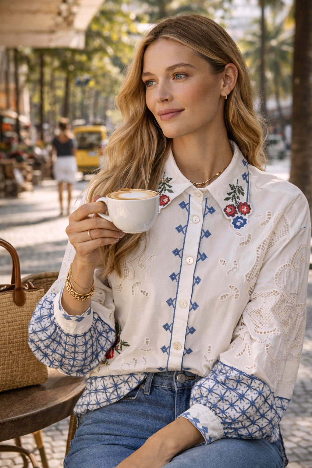 Statement-Bluse Weiß | Blau | Multicolor