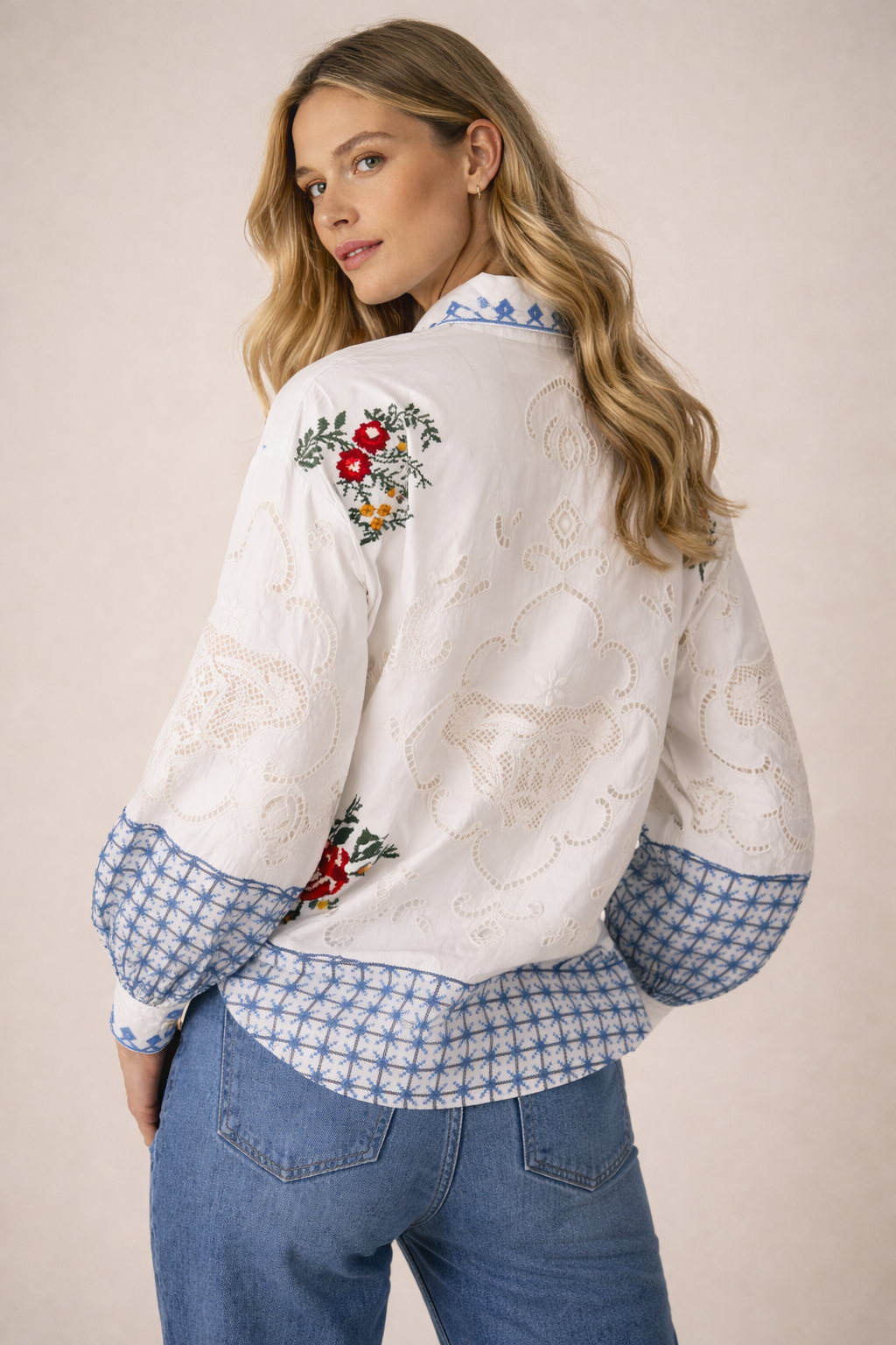 Statement-Bluse Weiß | Blau | Multicolor