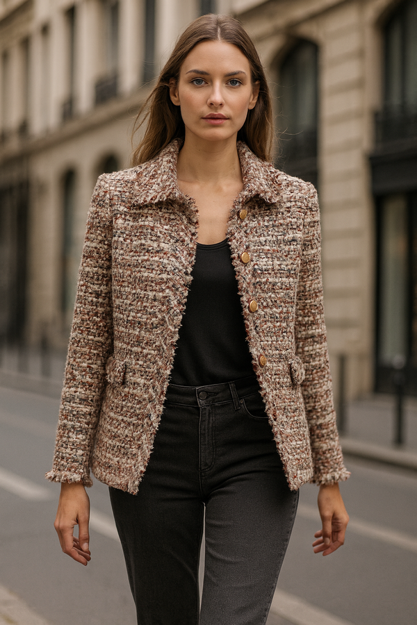 Bouclé Jacke Weiß | Taupe | Grau | Multicolor