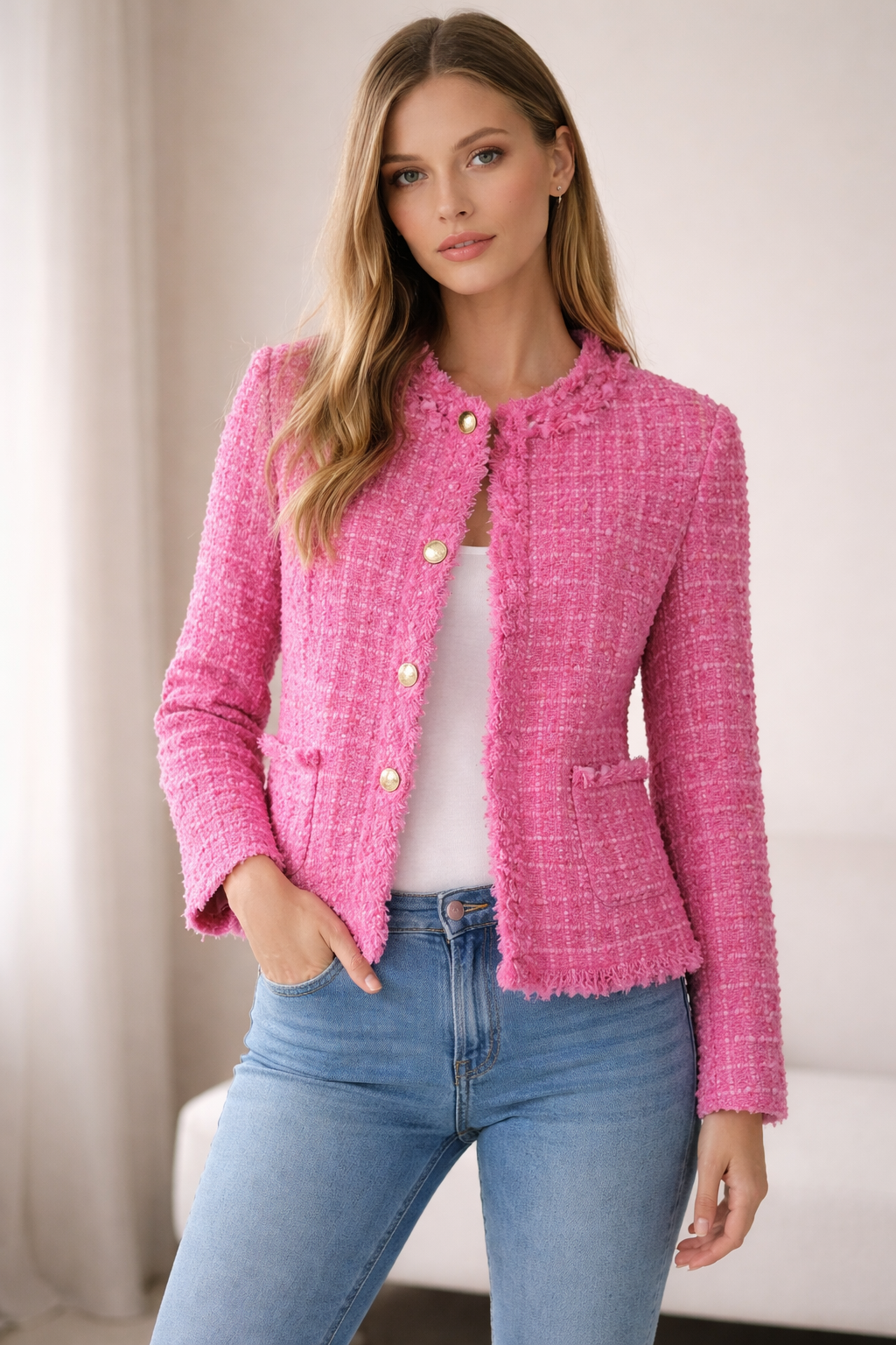 Statement-Bouclé-Blazer Pink