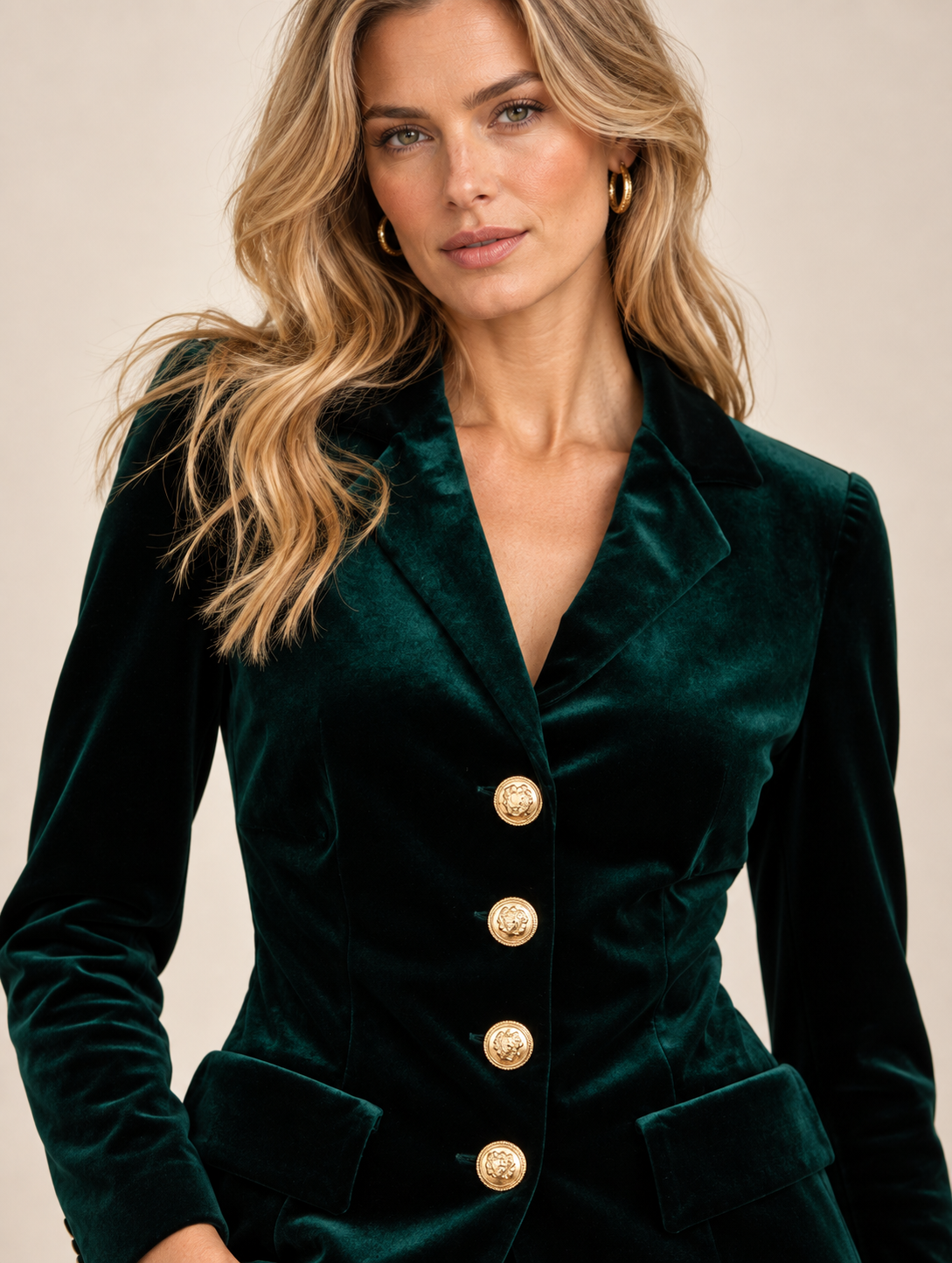 Zeitloser Statement-Blazer „Samt“ Dunkelgrün