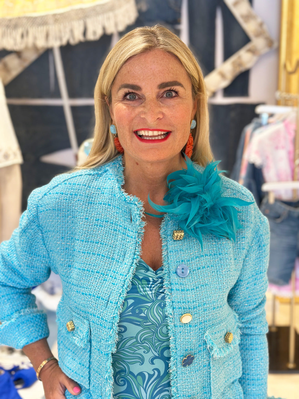 Bouclé Jacke Türkis