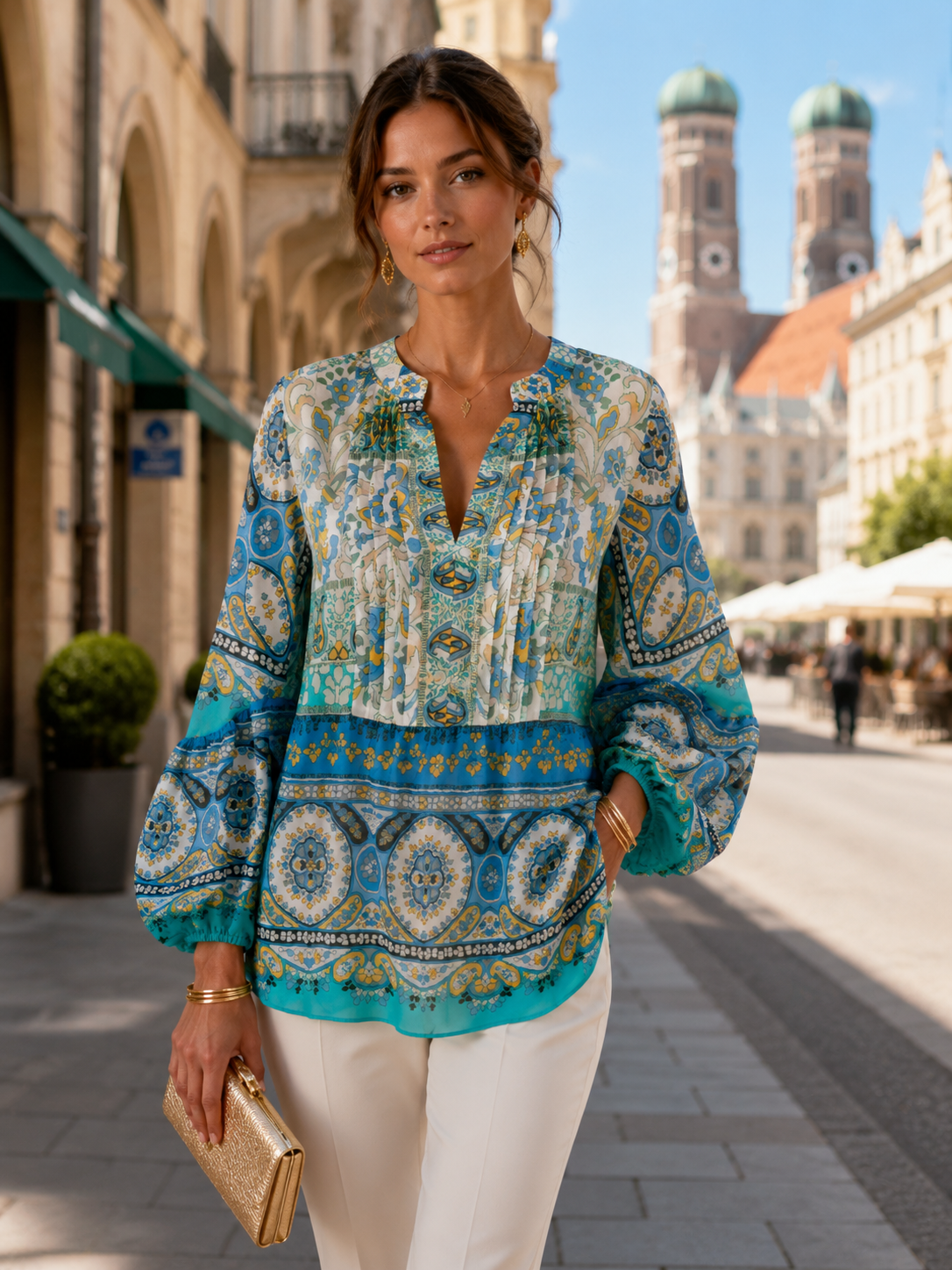 Paisley-Statement-Bluse Blau | Gelb | Weiß