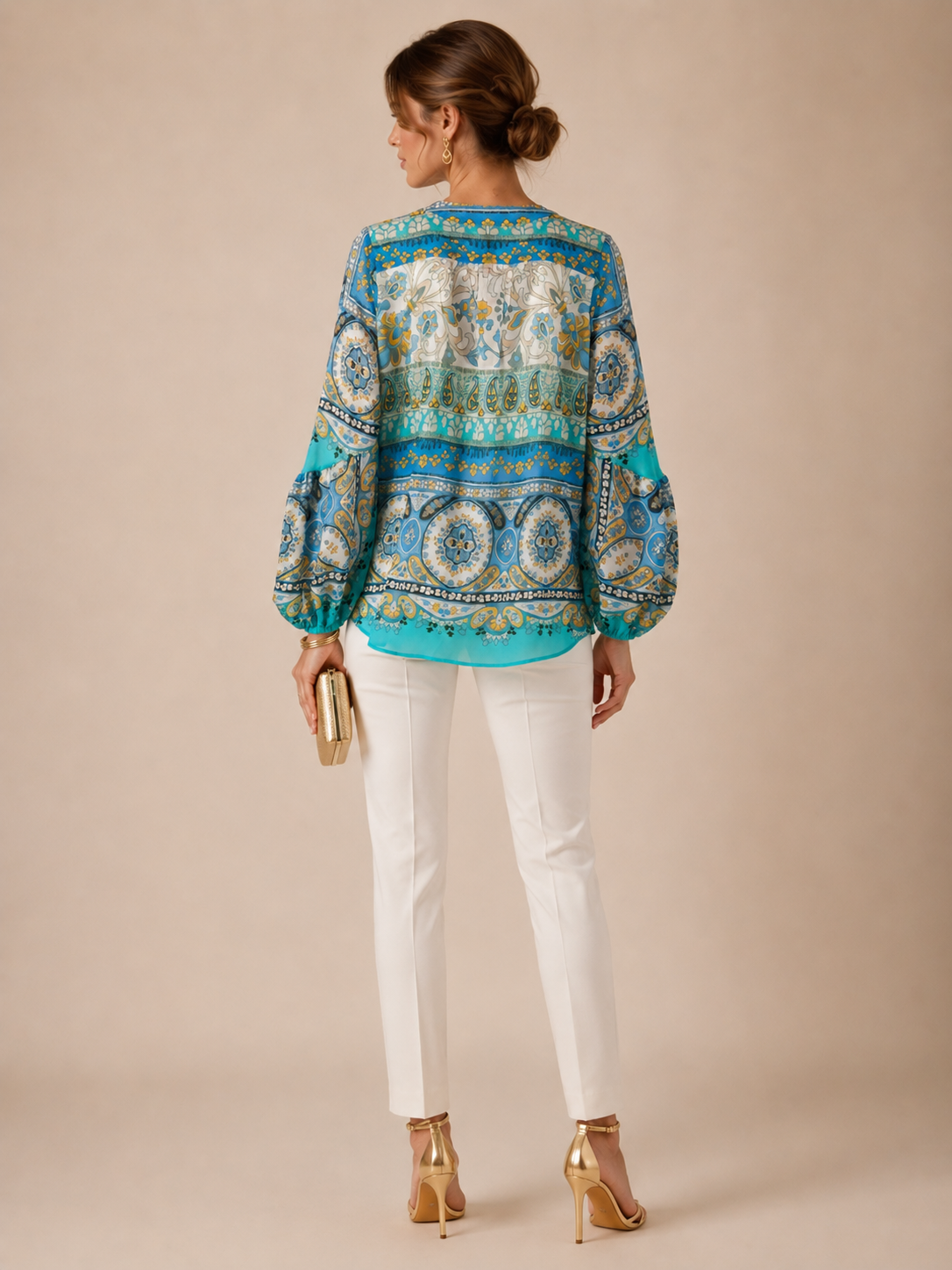 Paisley-Statement-Bluse Blau | Gelb | Weiß
