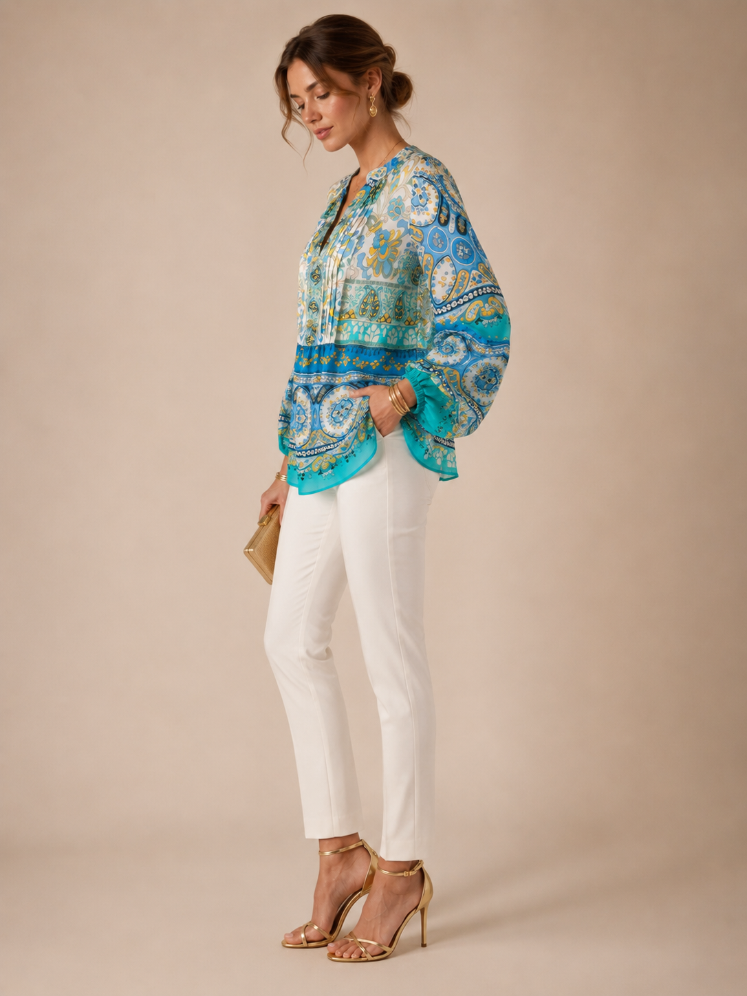 Paisley-Statement-Bluse Blau | Gelb | Weiß