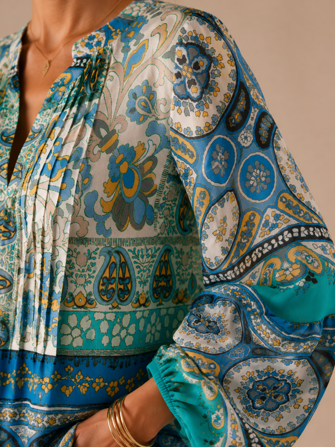Paisley-Statement-Bluse Blau | Gelb | Weiß