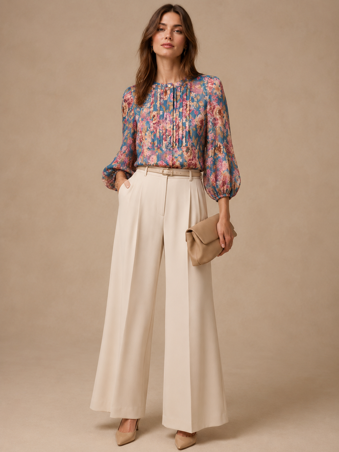Statement-Bluse „Floral“ Blau | Multicolor | Gold