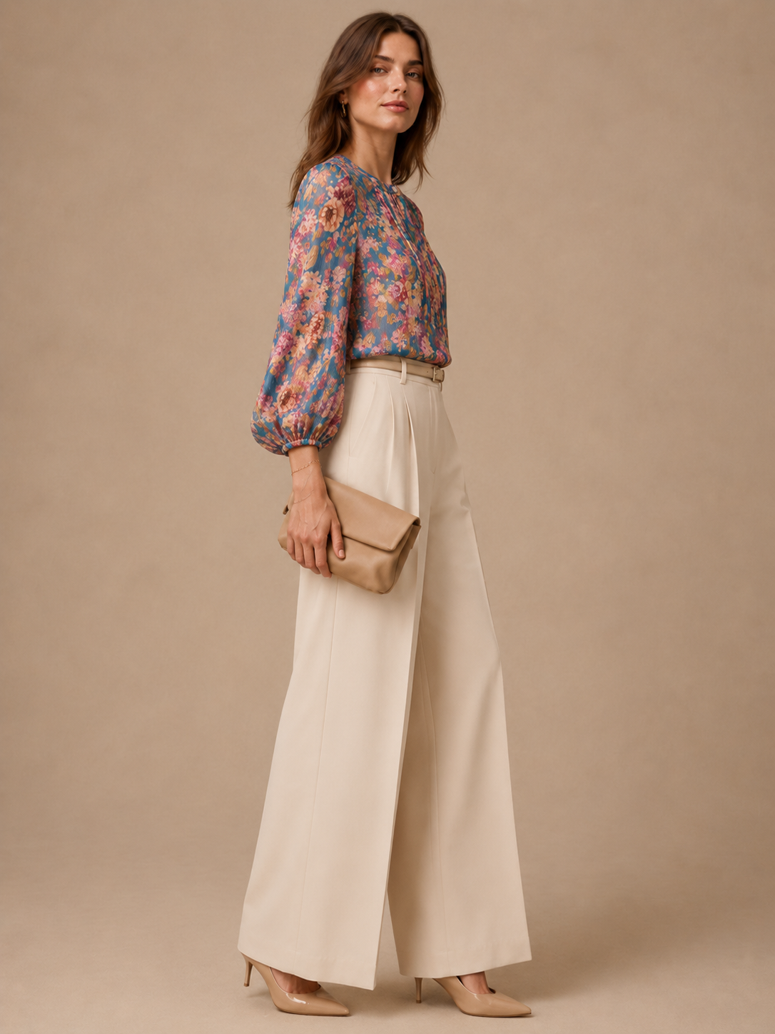 Statement-Bluse „Floral“ Blau | Multicolor | Gold