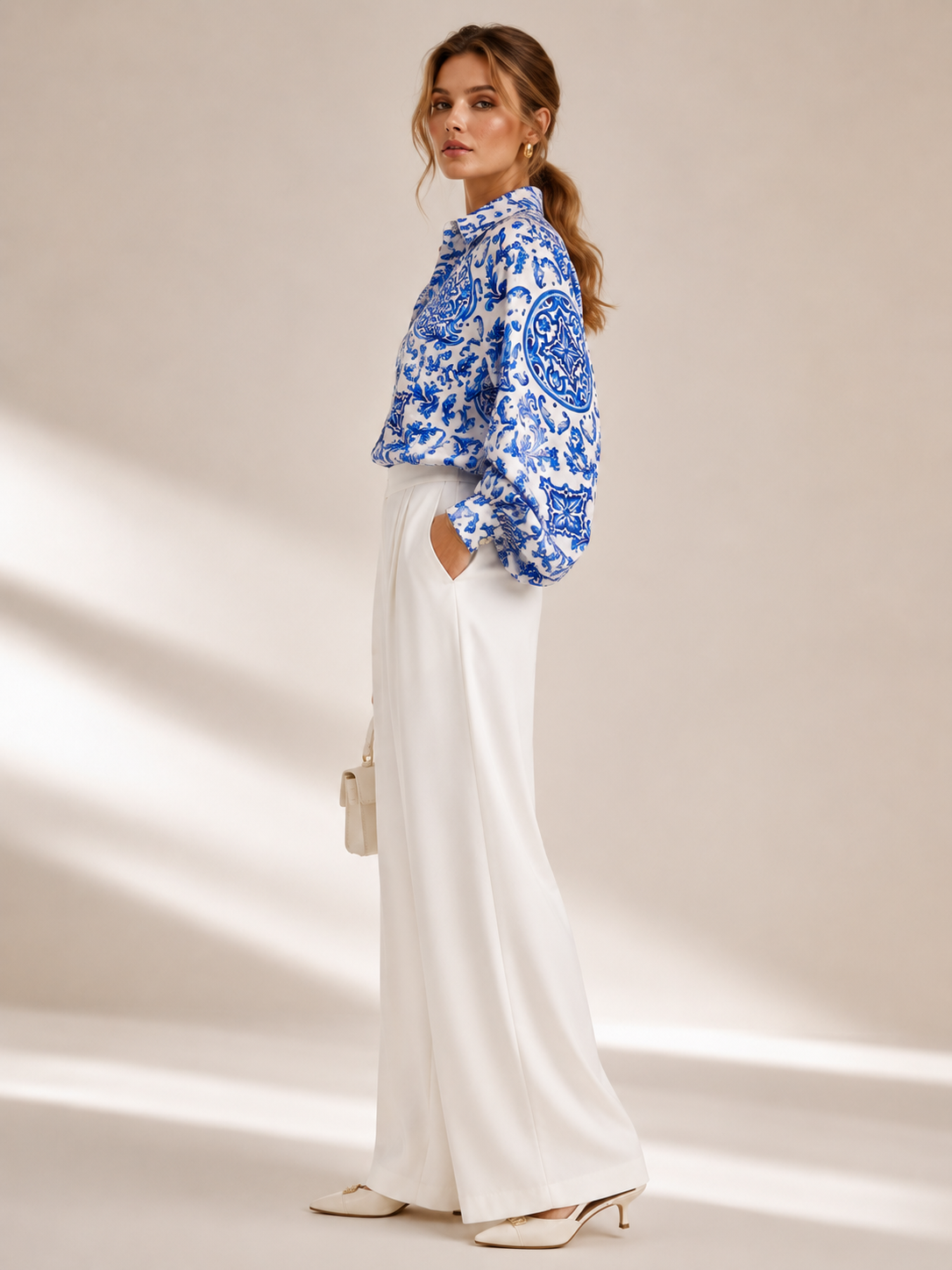 Statement-Bluse „Mediterran“ Blau | Weiß