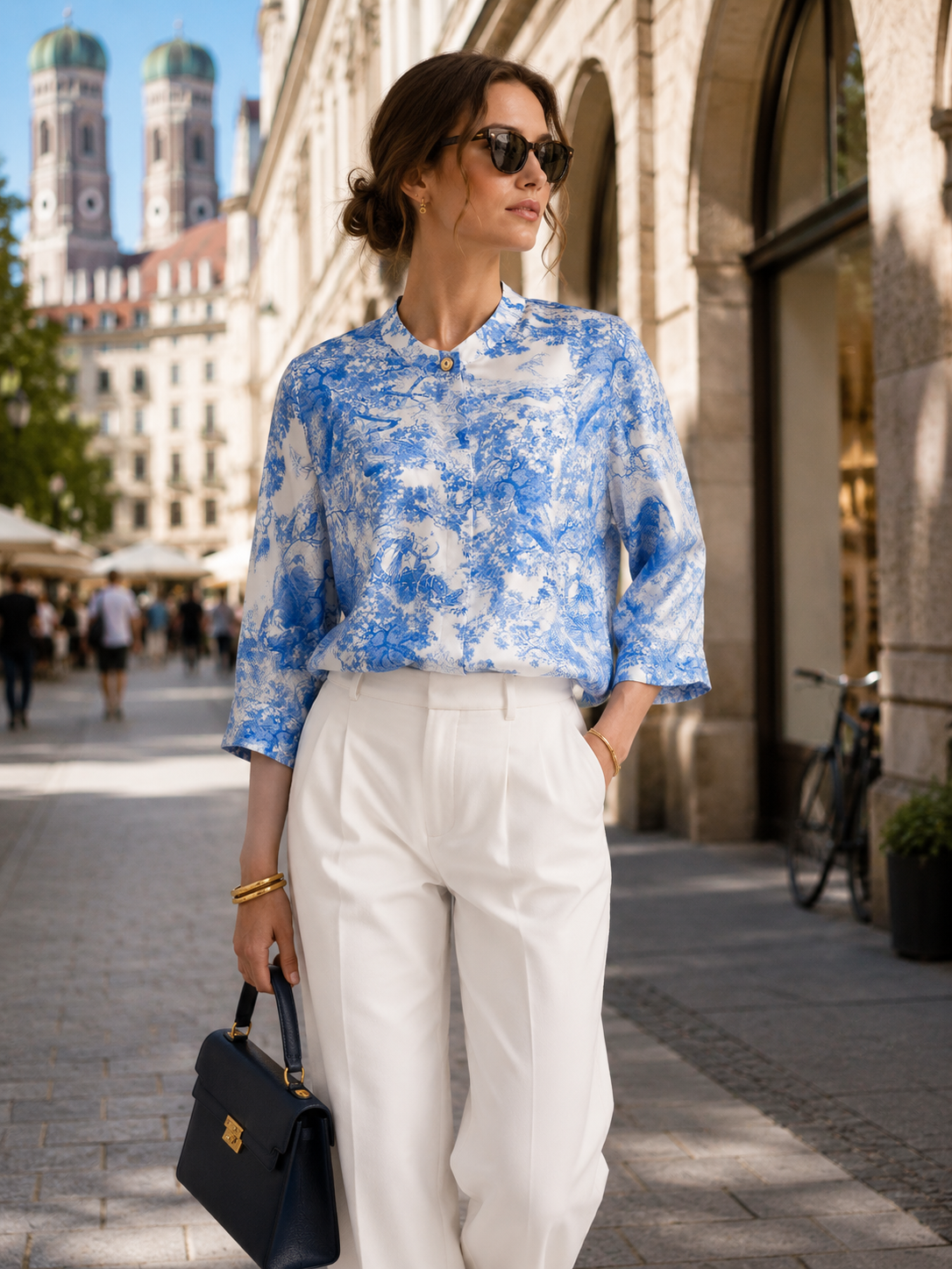 Seidenbluse „Toile-de-Jouy“ Blau | Weiß