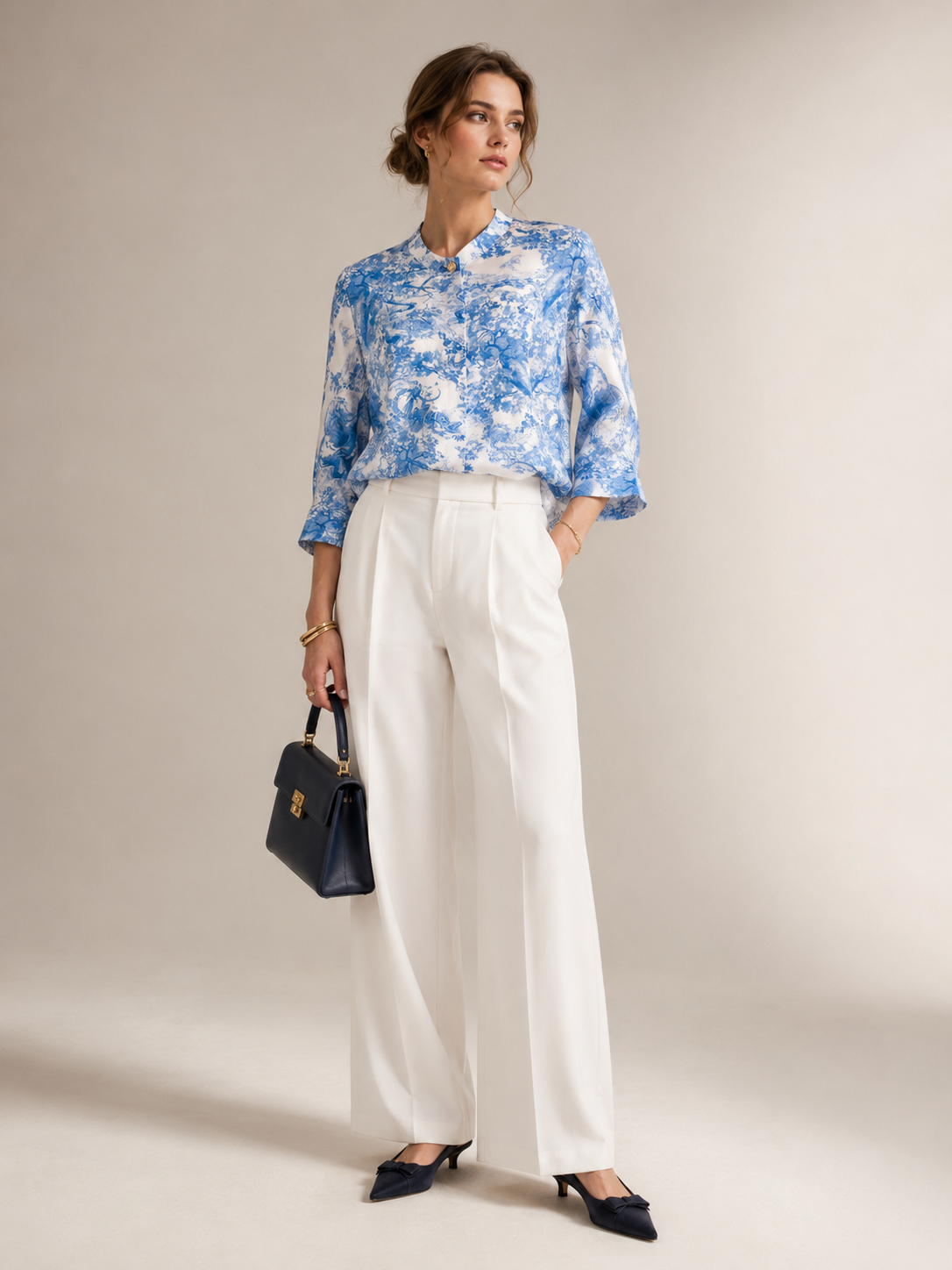 Seidenbluse „Toile-de-Jouy“ Blau | Weiß