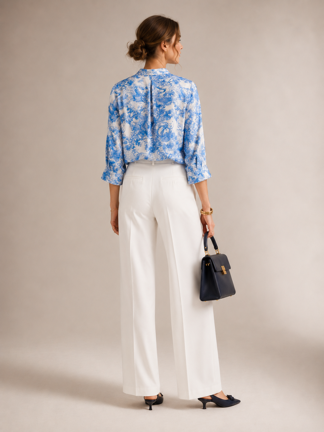 Seidenbluse „Toile-de-Jouy“ Blau | Weiß