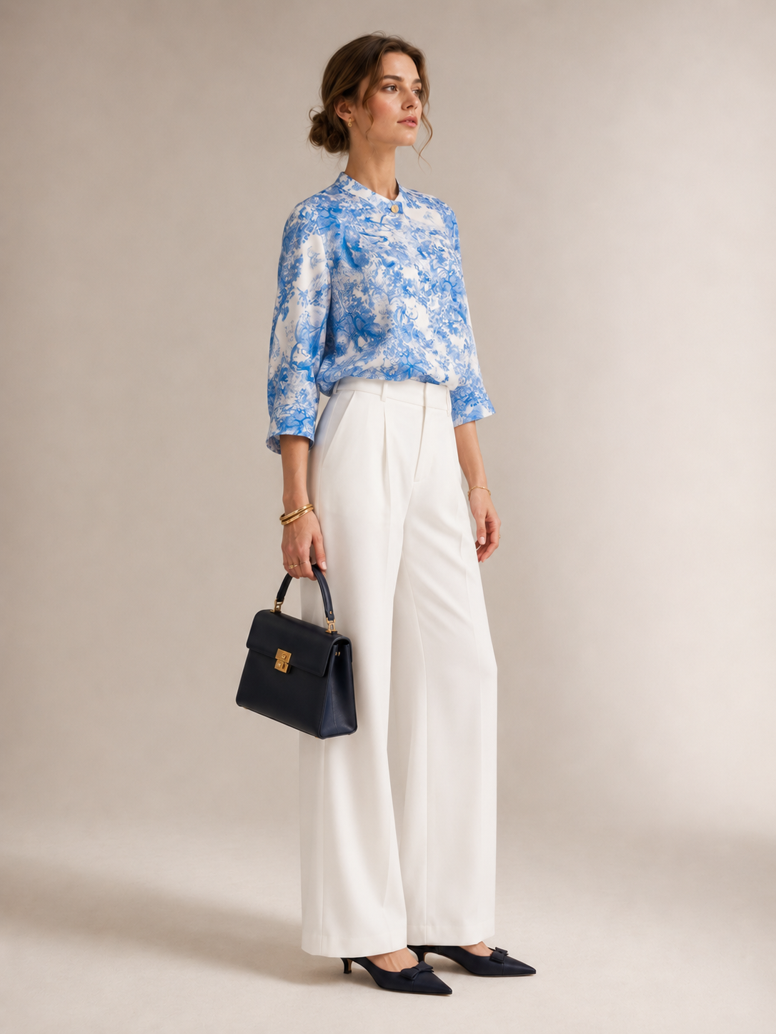 Seidenbluse „Toile-de-Jouy“ Blau | Weiß