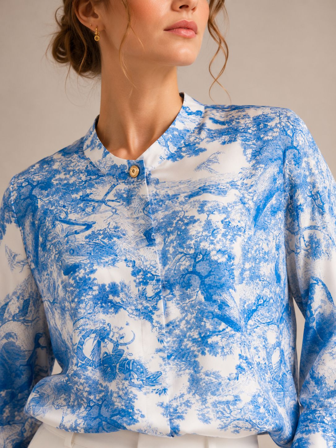 Seidenbluse „Toile-de-Jouy“ Blau | Weiß