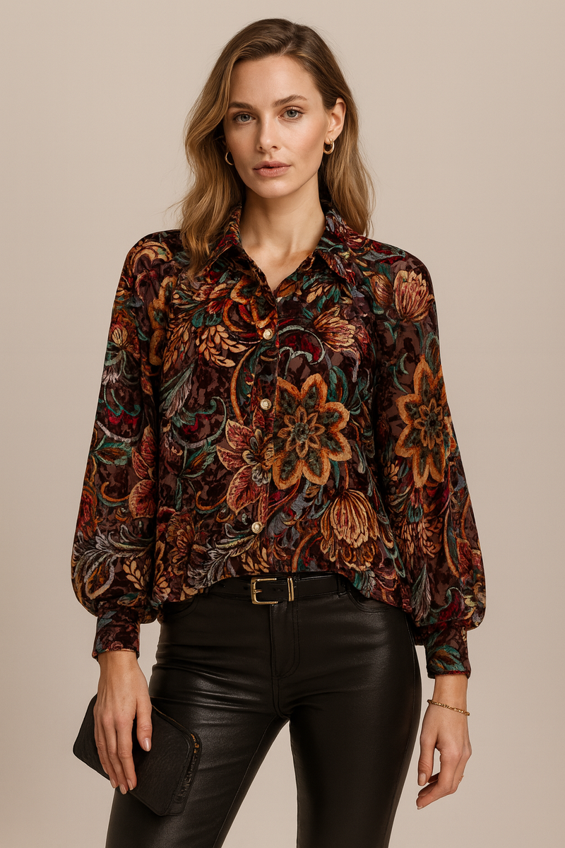 Samt-Ausbrenner Bluse Barolo | Multicolor
