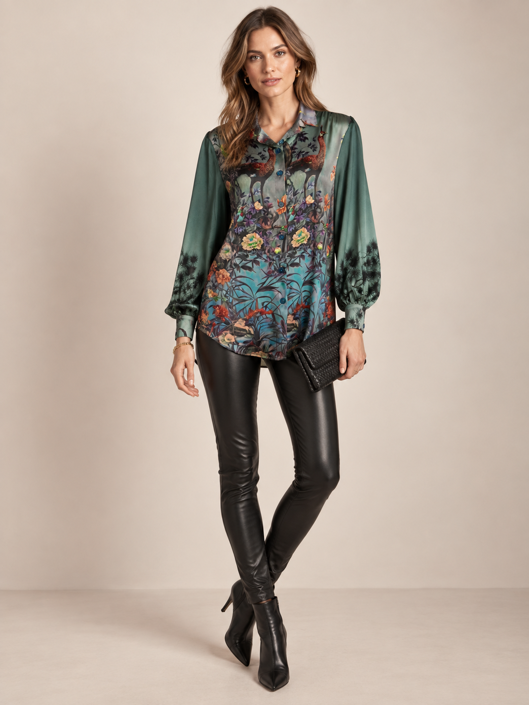 Statement-Bluse „Malerischer Natur-Print“ Grün | Multicolor