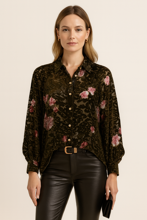 Samt-Ausbrenner Bluse Grün | Multicolor