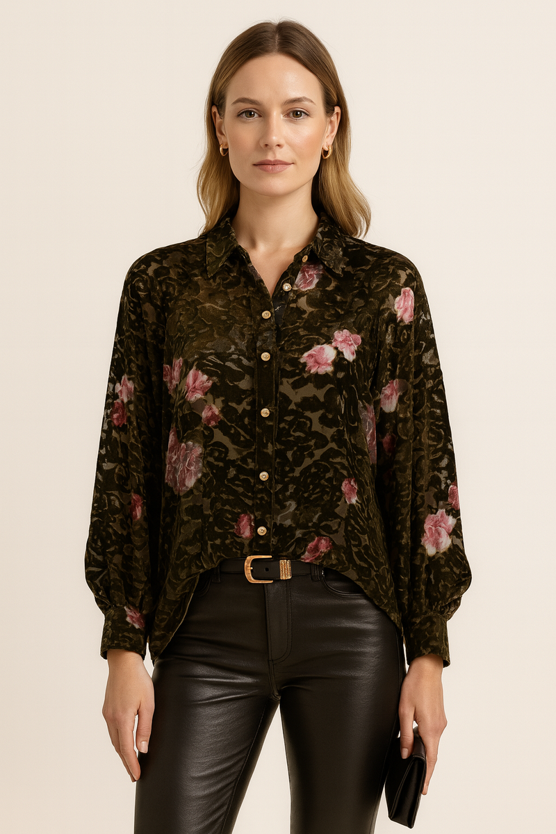 Samt-Ausbrenner Bluse Grün | Multicolor