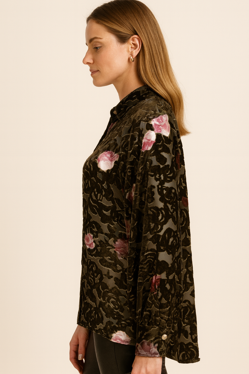 Samt-Ausbrenner Bluse Grün | Multicolor