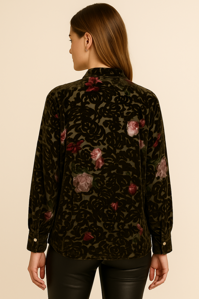 Samt-Ausbrenner Bluse Grün | Multicolor