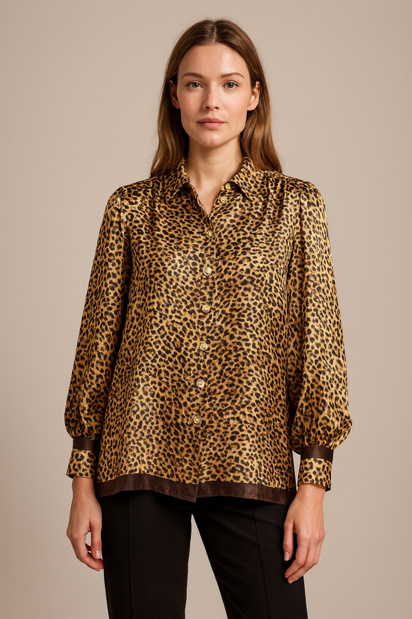 Seiden Bluse „Leo“ Beige | Braun