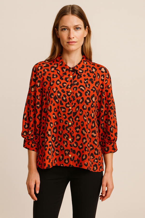 Seiden Bluse „Leo“ Orange | Braun | Beige