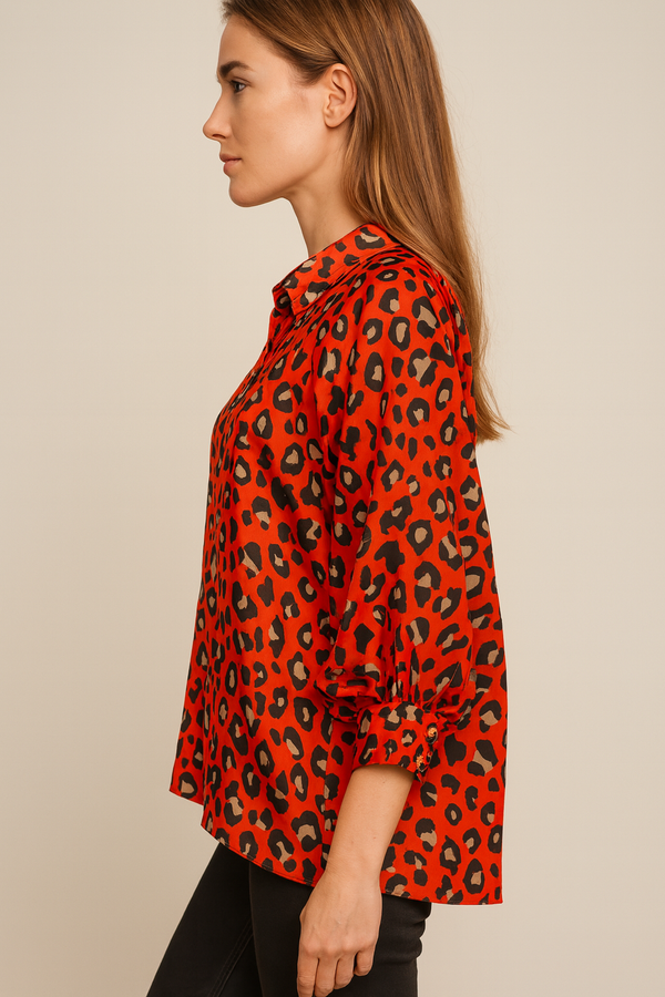 Seiden Bluse „Leo“ Orange | Braun | Beige