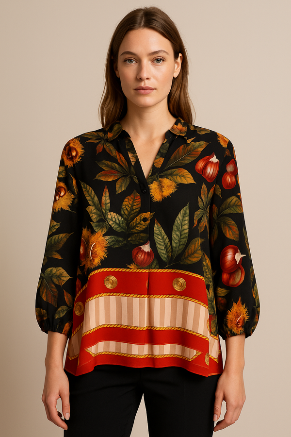 Bluse „Kastanie“ Schwarz | Grün | Multicolor