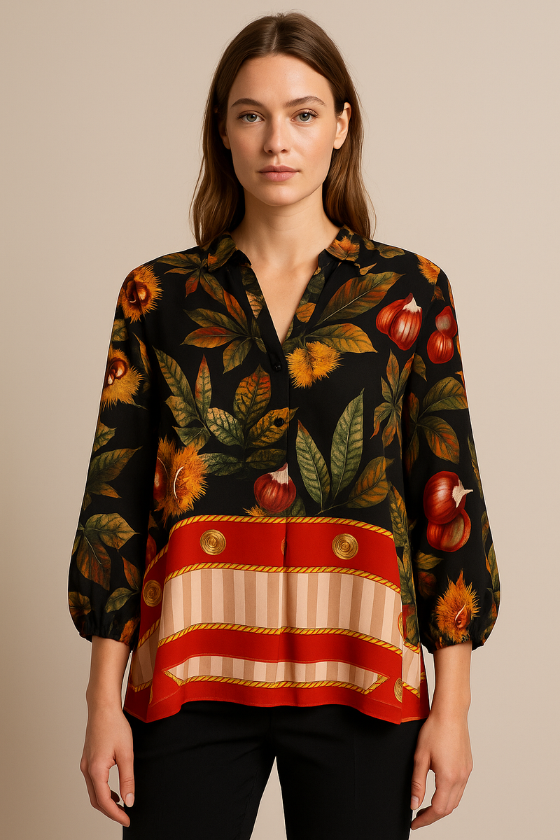 Bluse „Kastanie“ Schwarz | Grün | Multicolor