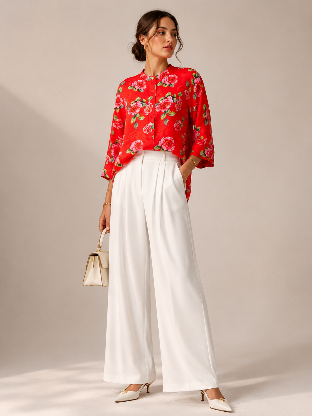 Statement-Bluse „Floral“ Rot | Multicolor