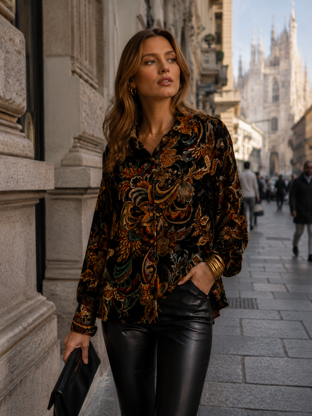 Samtausbrenner-Bluse „Floral“ Schwarz | Multicolor