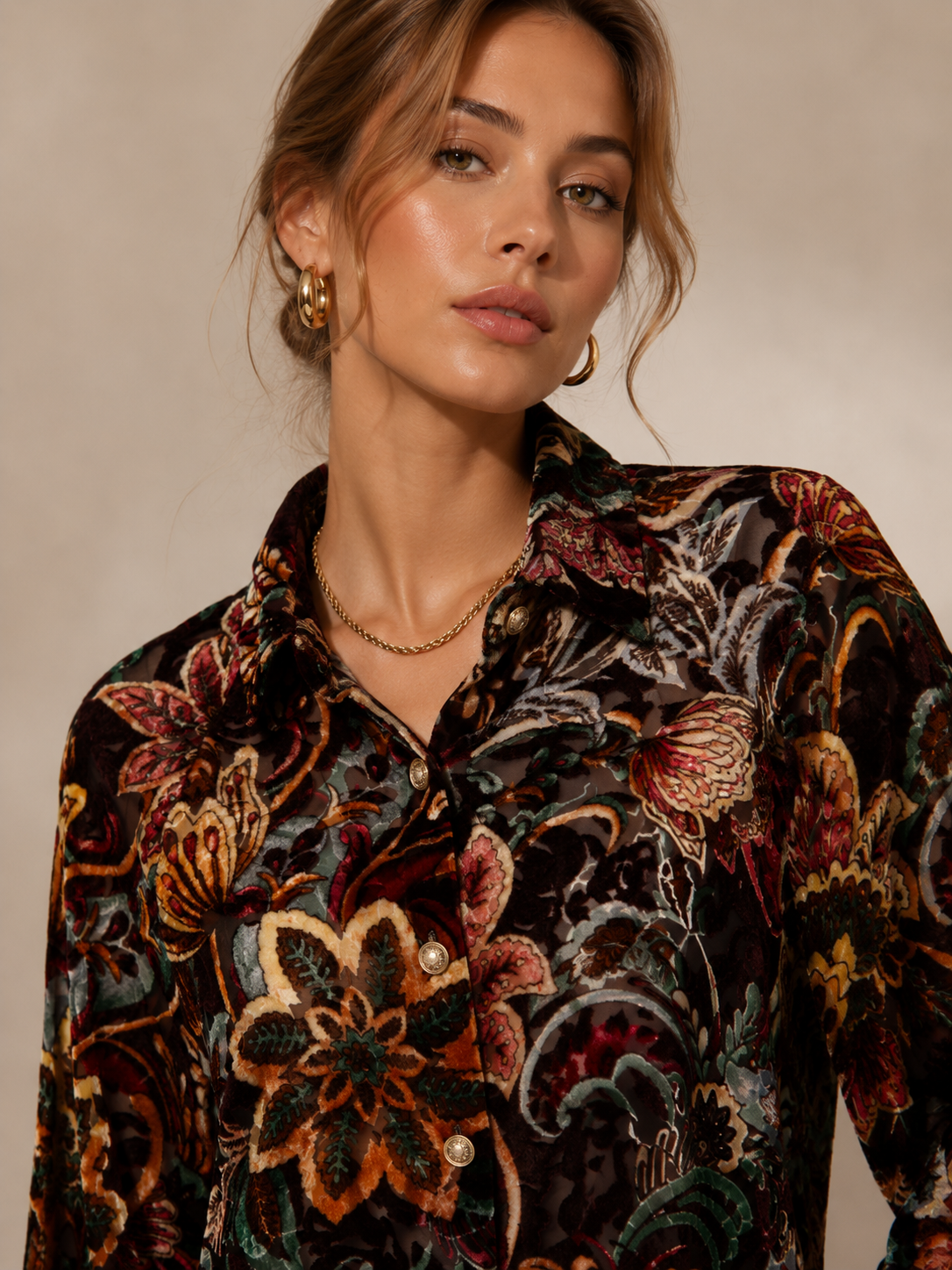 Samtausbrenner-Bluse „Floral“ Barolo | Multicolor