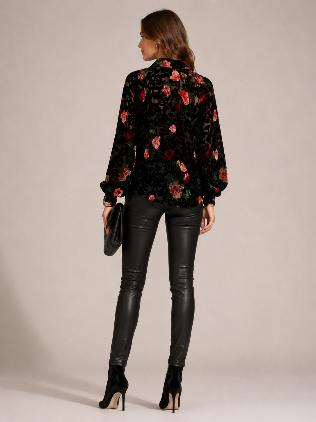 Samtausbrenner-Bluse „Floral“ Schwarz | Rot | Grün